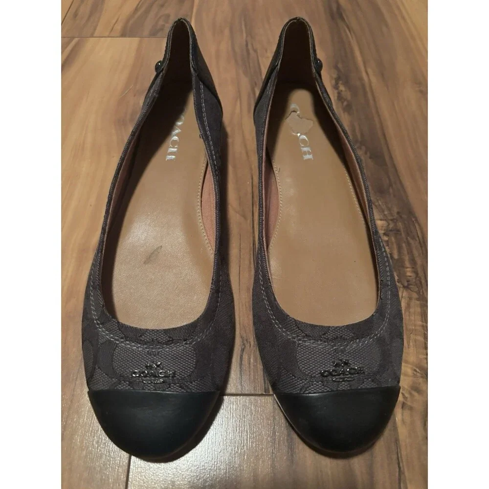 Coach Chelsea Signature Canvas Ballet Flats Size 8.5 Women's Black Leather Toe
